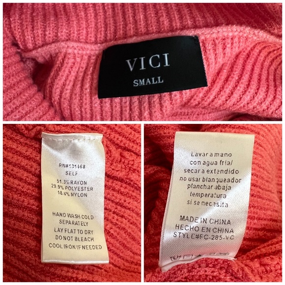 204 Vici Collection coral cowl neck balloon sleeve sweater women’s size small - Picture 4 of 5